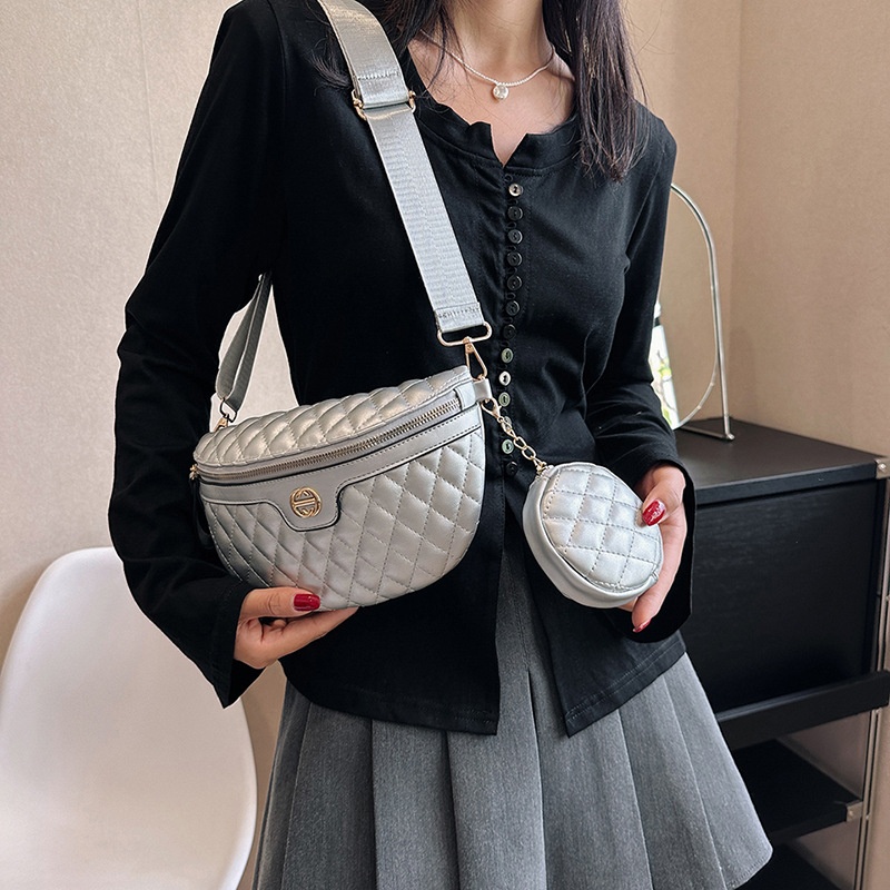 This Year's Popular Chest Bag Women's Korean Style Fashionable Waist Bag Diamond Embroidery Texture Shoulder Messenger Bag
