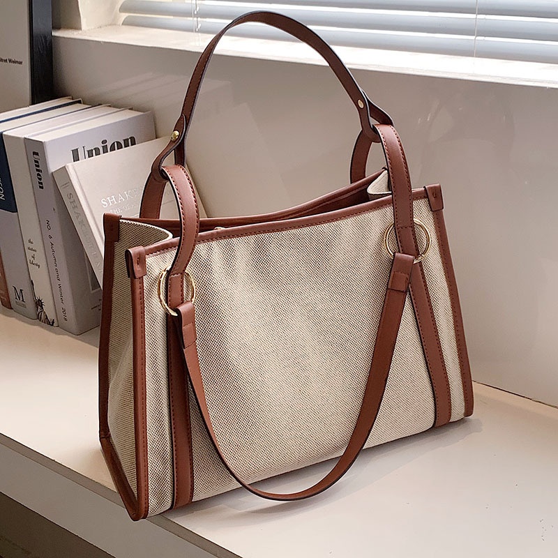 Style Fashion Contrast Color Women's Hand-held Shoulder Bag Large Capacity High-end Daily Commuting Tote Bag