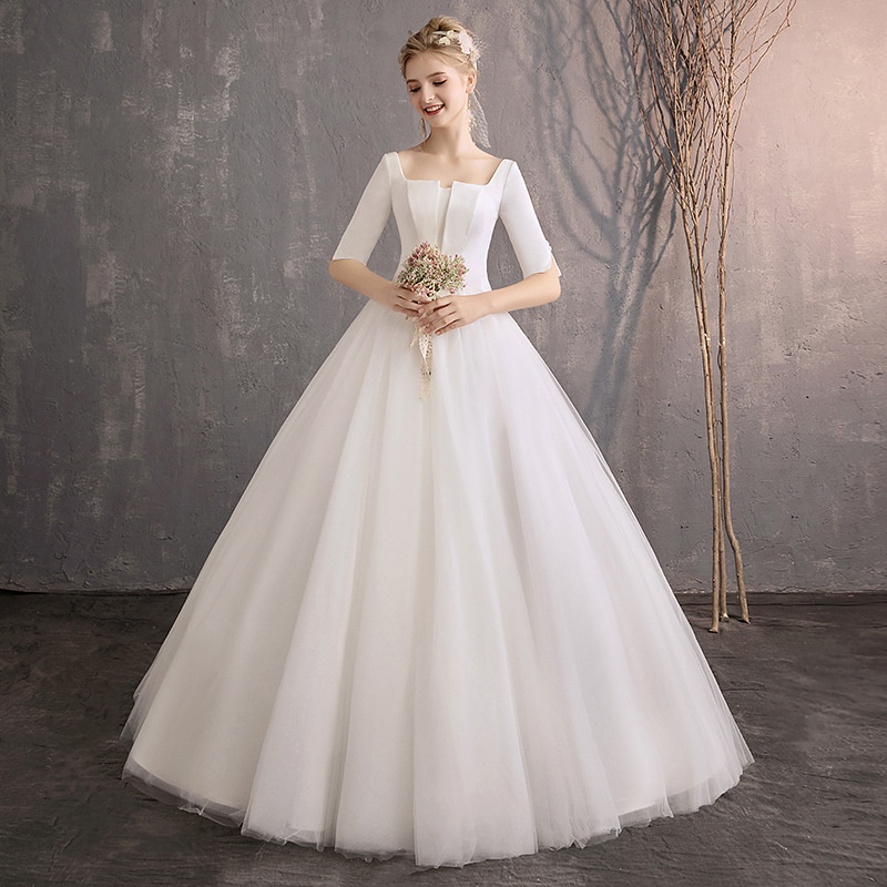 One-shoulder Wedding Dress Style Simple Slim Satin Floor-length French Style Petite Light Wedding Dress For Women