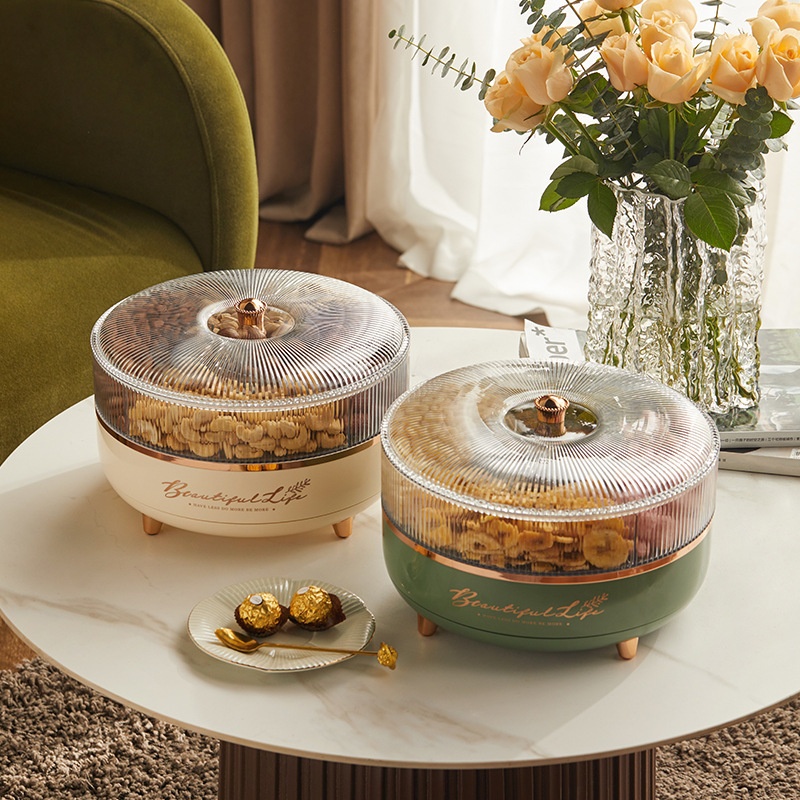 Light Luxury Fruit Plate Vibrato Sealed Double-layer Storage Box Nuts Dried Fruit Home Living Room Candy Snack Box Creative With Lid