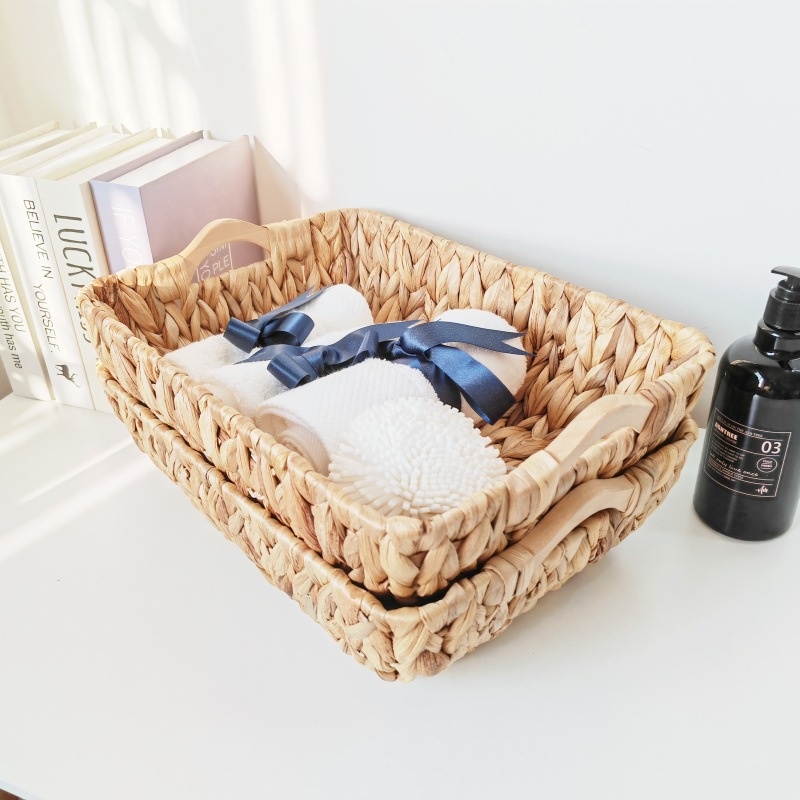 Cross-mirror E-commerce Pastoral Water Hyacinth Straw Storage Basket Living Room Kitchen Desktop Rattan Storage Basket Snack Basket