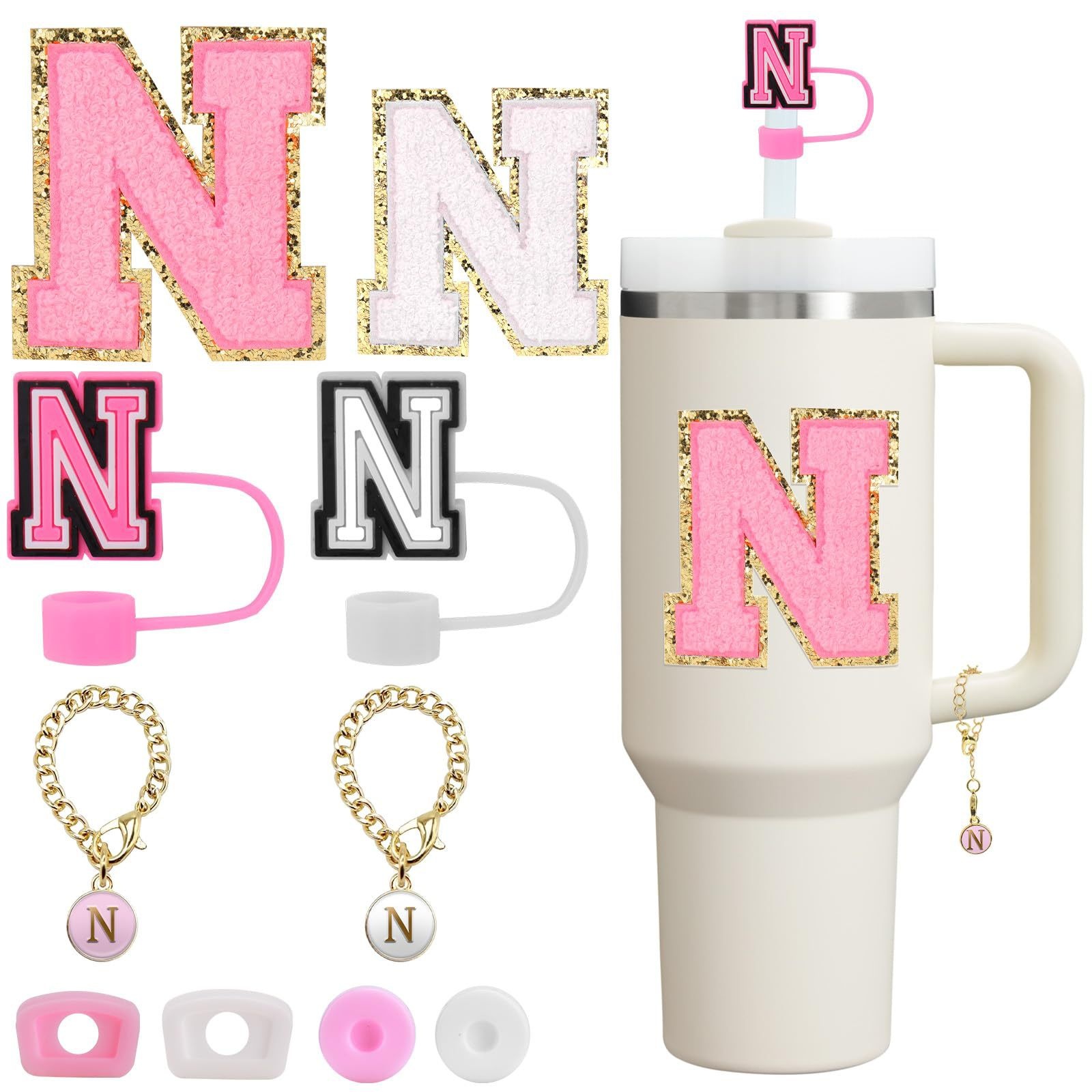 ASet Designed Specifically For Stanley Cup Accessories-Including Straw Cover,Letter Charms,Letter Stickers