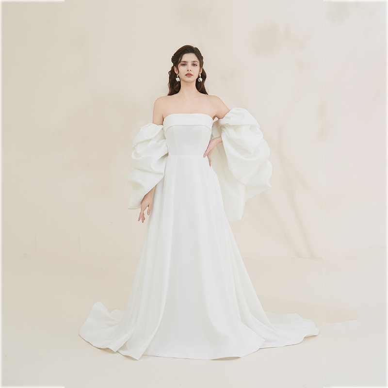 French Shawl Light Wedding Dress Sling Women's Temperament Solid Color Dress Light Wedding Dress