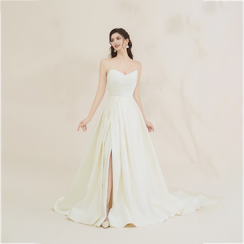Halter Neck Satin Haute Couture Long Dress For Women Waist-length Fishtail Wedding Dress