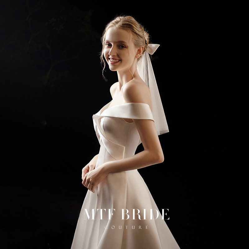 French Satin Light Wedding Dress Bride Temperament Simple One Shoulder Fishtail Evening Dress Wedding Wedding Dress Female