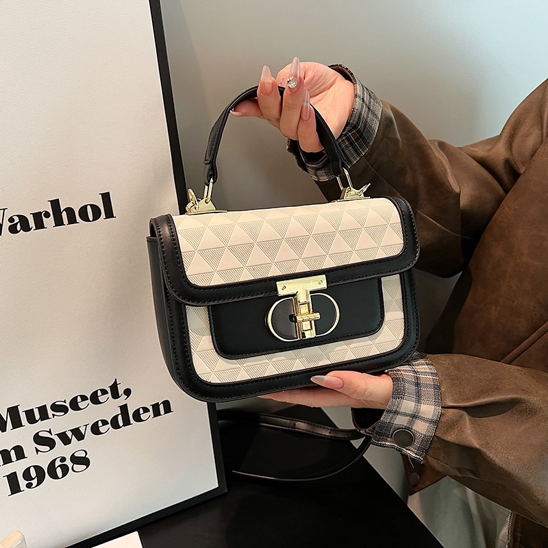 Women's Bags Styley Fashion Contrast Color Hand-held Small Square Bag High-quality Texture Lock Shoulder Messenger Bag