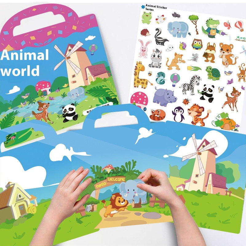 Jelly Sticker Book Children's Assembly Animal Early Education Concentration Puzzle Scene Cartoon DIYSticker Material