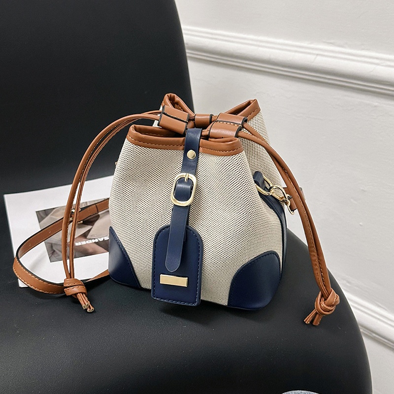 Baigou Luggage Portable Bucket Bag Female Canvas Contrast Color Drawstring High-end Shoulder Messenger Bag