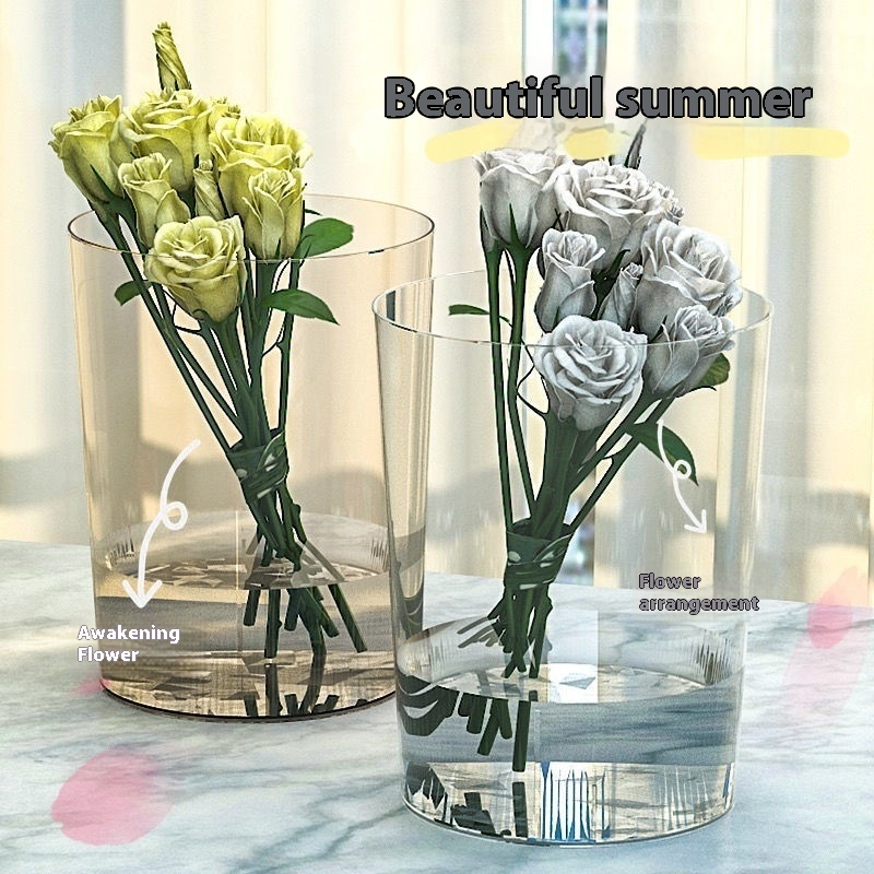 Flower Bucket Household Acrylic Transparent Container Flower Shop Special Deep Water Flower Arrangement Flower Tube Plastic