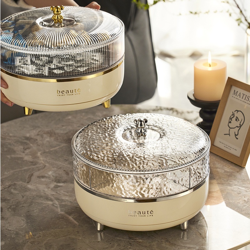 Year's Fruit Plate Cream Light Luxury Style Double-layer Rotating Fruit Plate Home Living Room Dried Fruit Storage Box Divided Format Candy Box