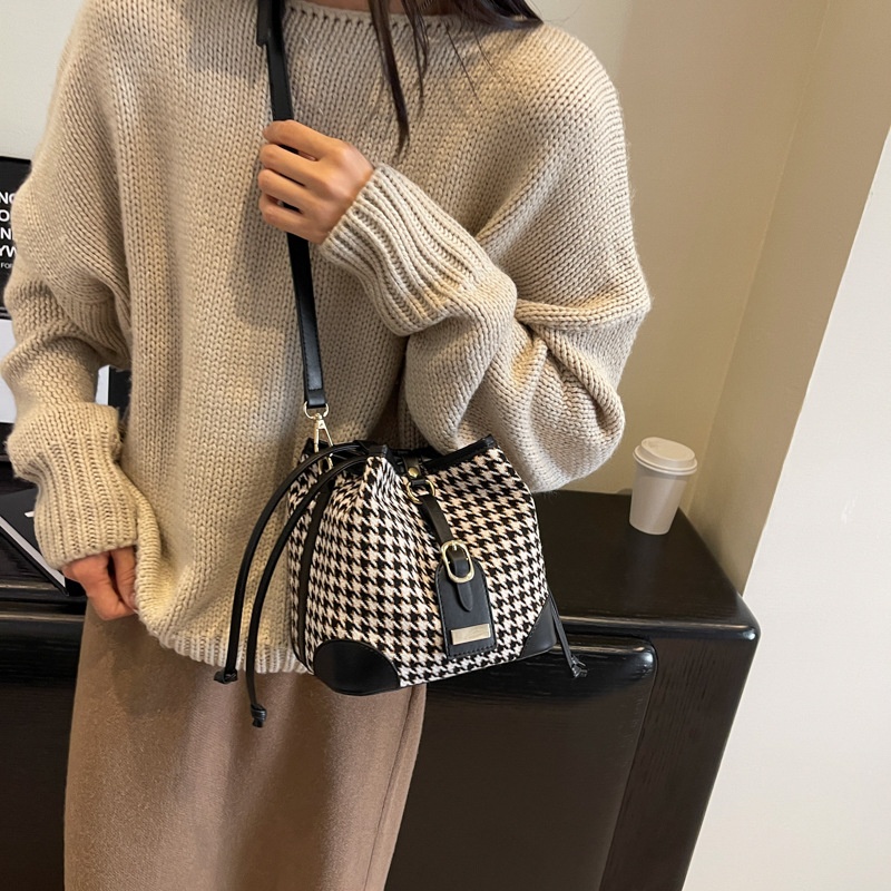 Baigou Luggage Fabric Houndstooth Bucket Bag Women Autumn And Winter Fashion Shoulder Messenger Bag