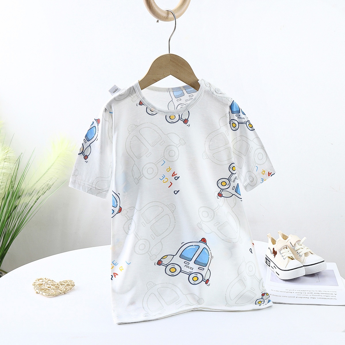 Spring And Summer Infant Bamboo Fiber Cotton Nightgown Three-quarter Sleeves Boys And Girls Baby Thin Nightgown Children's Home Nightgown