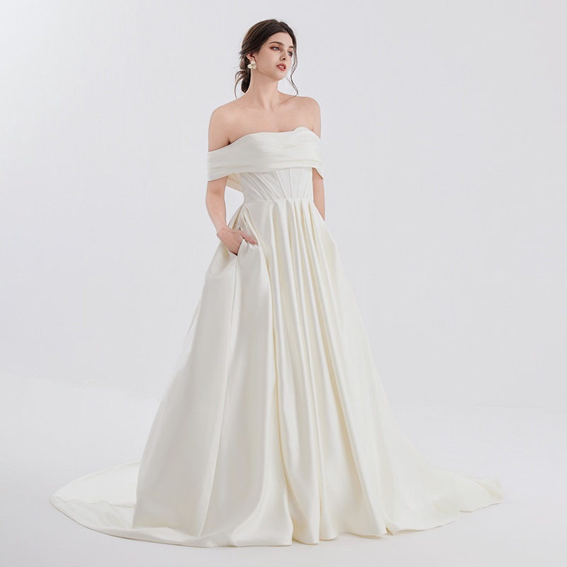 Light Luxury Style Atmosphere Fairy Dress French Satin Tube Top High-end Women's Main Dress Wedding Dress