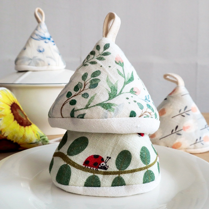 Japanese Style Printed Triangle Anti-scalding Pot Cover Cap Enamel Pot Casseroleulation Pot Handle Gloves