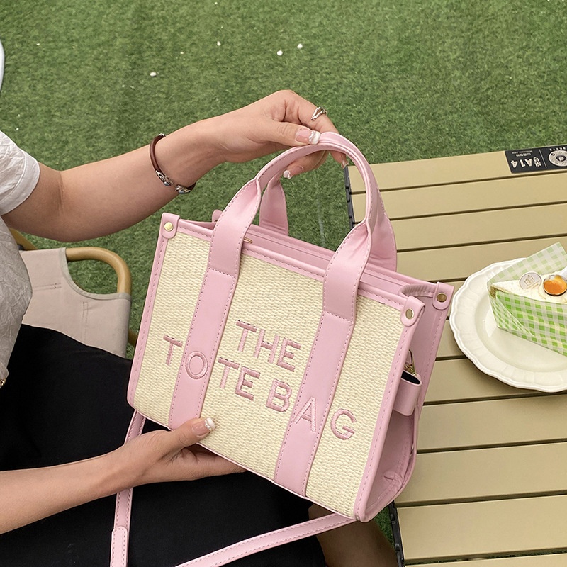 Woven Tote Bag Women Fashion Embroidered Letter Handbag Niche Textured Shoulder Messenger Bag
