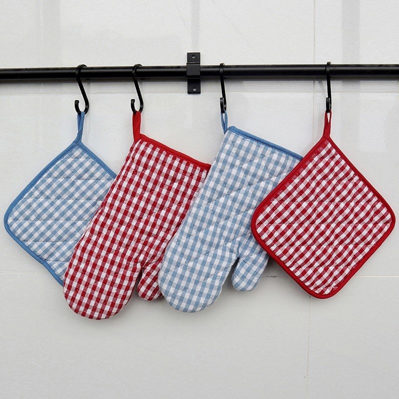 American Style Pastoral Plaid Series Microwave Oven Gloves Heatulation Baking Gloves Heatulation Pad