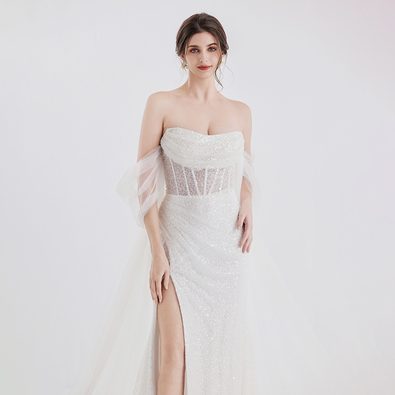 Women's Dress Tube Top See-through Lace Bride Light Wedding Dress