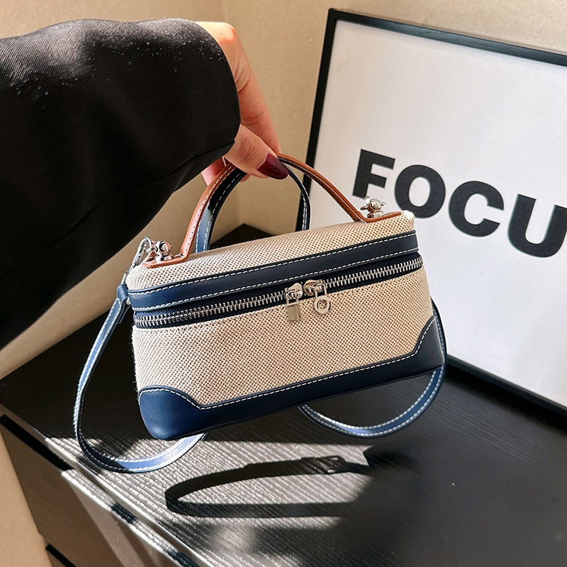 Bags For Womeny Retro Small Square Bag Canvas Contrast Color Stitching Textured Shoulder Messenger Bag