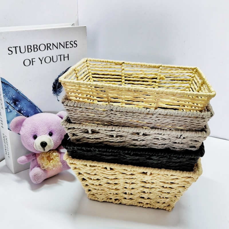 Ready To Ship Desktop Storage Box Woven Household Rattan Living Room Coffee Table Basket Hand-woven Snack Sundries Storage Basket