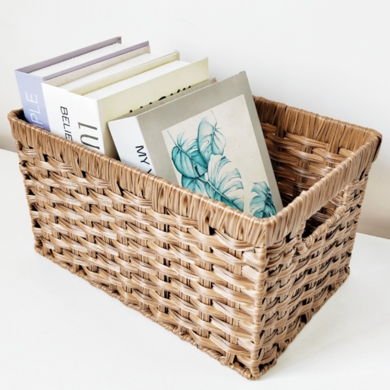 Modern Simple Living Room Book Vegetable Plastic Basket Sundries Storage Basket Rattan Storage Basket Woven Basket Snack Box