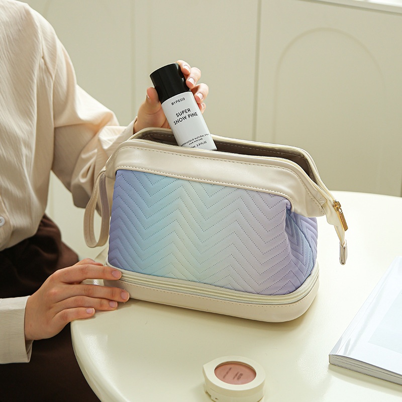 Gradient Cosmetic Bag Portable Double-layer Cloud Cosmetic Storage Bag Travel Large-capacity Toiletry Bag