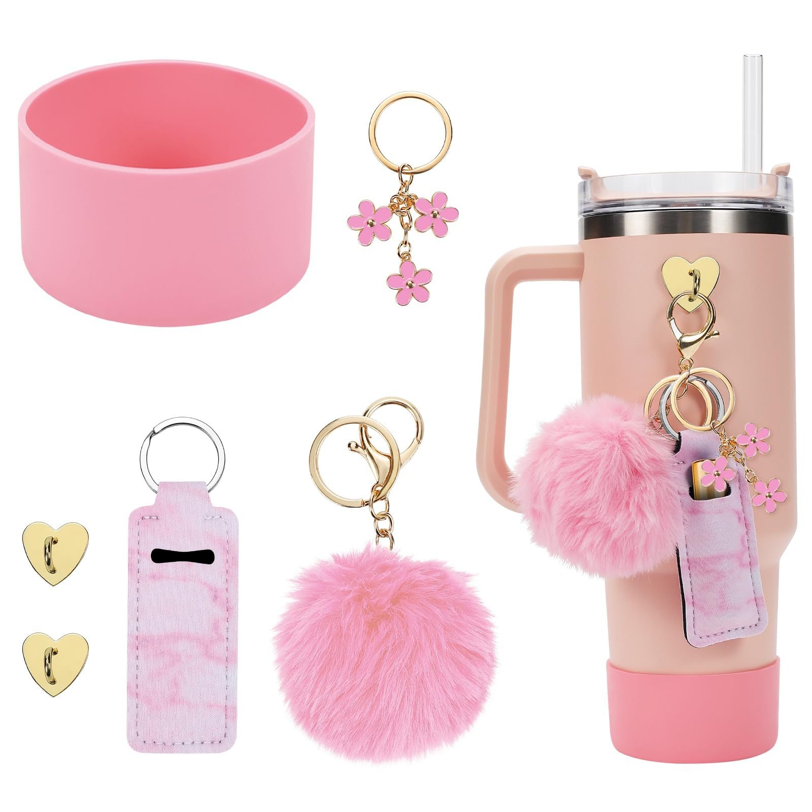 Color Flower Key Pendant Plush Ball Pendant Stanley Stanley Silicone Accessories