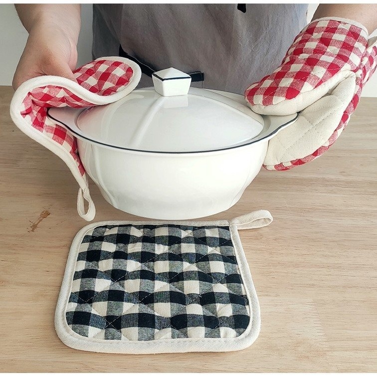 Ulated Gloves Japanese Plaid Duckbill Glovesulated Pads Baking Gloves Microwave Anti-scalding Placemats