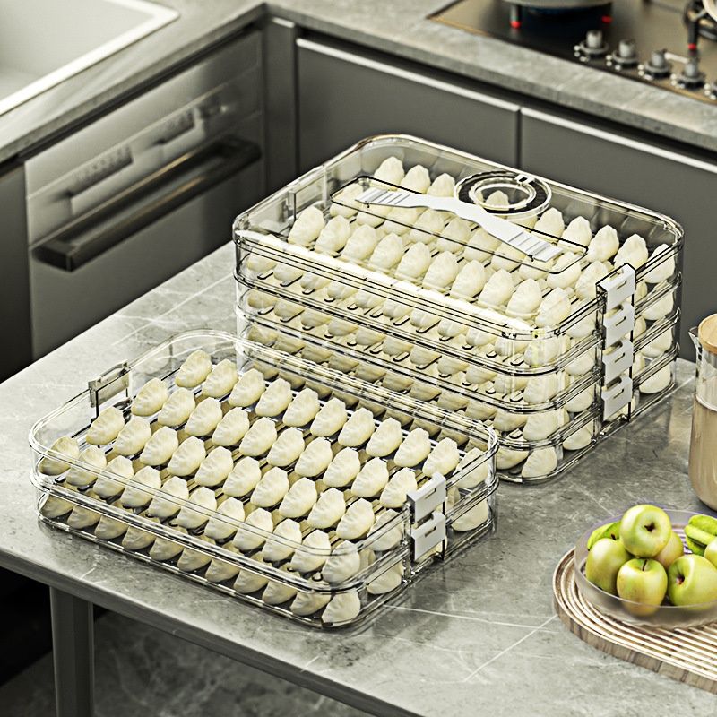 Large Capacity Dumpling Box Multi-layer Frozen Special Quick-frozen Food Wonton Dumplings Timer Refrigerator Sealed Storage Box