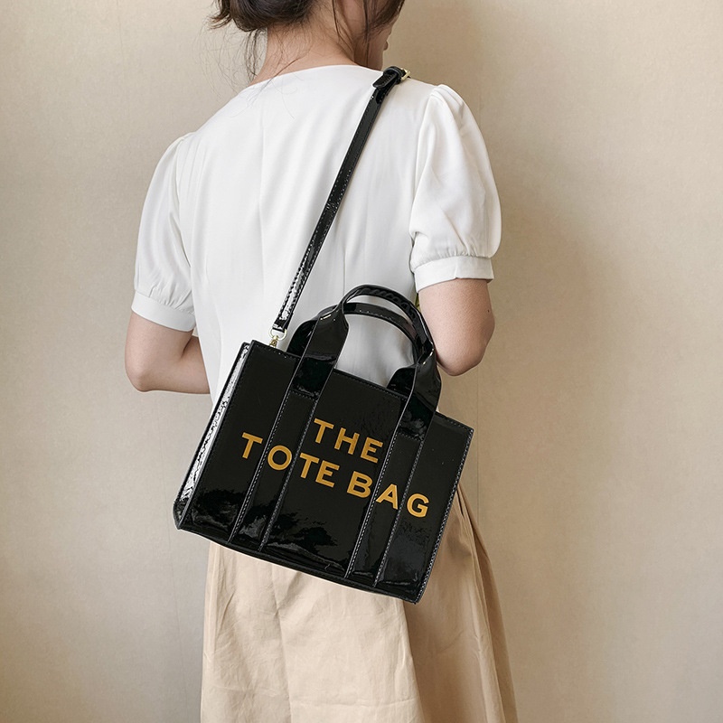 Japanese And Korean High-end Texture Hand-held Tote Bag Female Bright Surface Embossed Letter Shoulder Messenger Bag