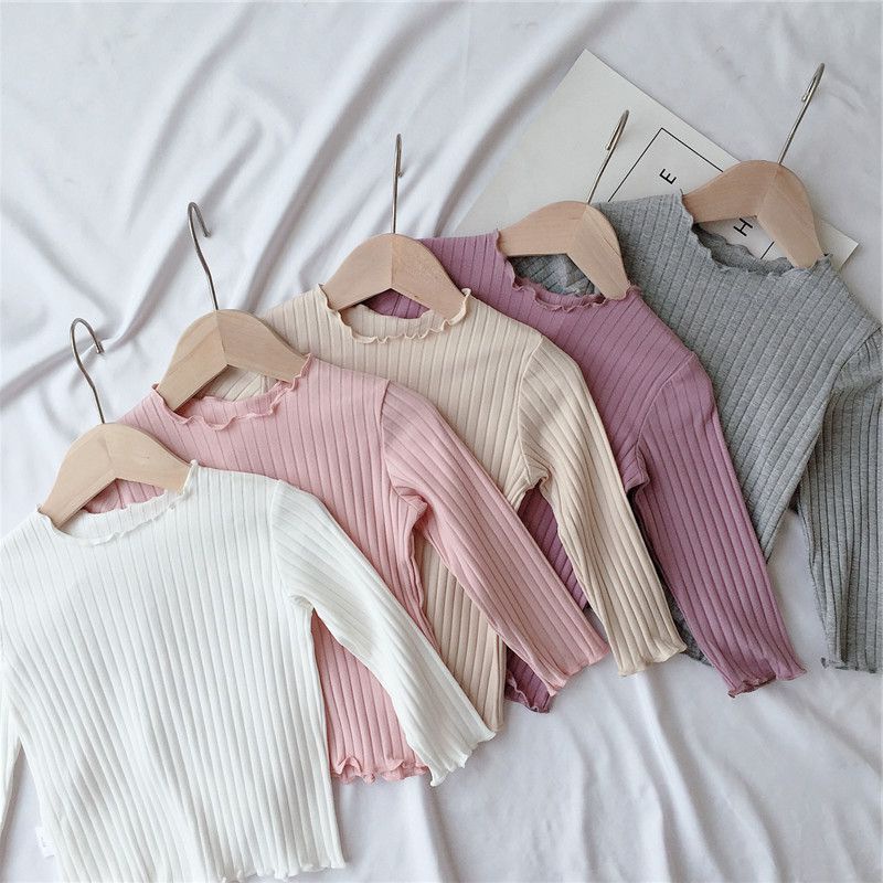 Spring And Autumn Girls'Bottoming Shirts For Babies,Fashionable Children's Personality,Korean Style,Ruffled Edges,Solid Color Inner And Outer Wear Tops