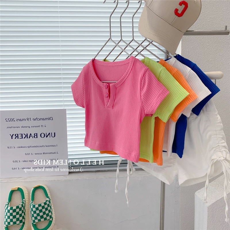 Summer Girls'Short-sleeved T-shirts For Babies,Fashionable Children's Personality,y Korean Style Candy-colored Striped Fashionable Tops
