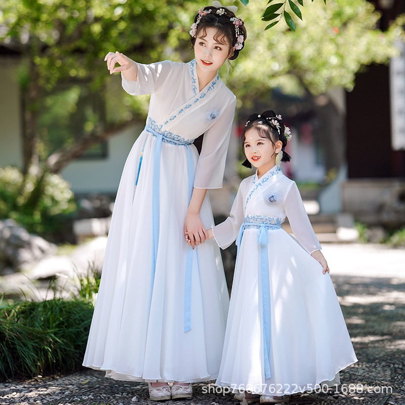 Girls Hanfu Mother And Daughter Tang Suit Spring And Summer Parent-child Dress Hanfu Chinese Style Waist-length Tang Suit Skirt