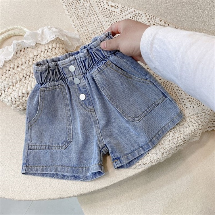 European And American Style Spring And Summer Girls'Fashionable And Versatile Three-button Trapezoidal Pocket Washed Denim Shorts Soft