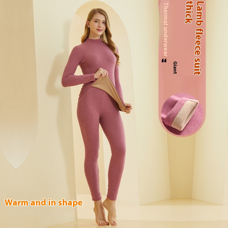 Half Turtleneck Thermal Underwear Suit Women Autumn Underwear Bottoming Men Thickened Men Plus Velvet Heating Women Bottoming Autumn And Winter