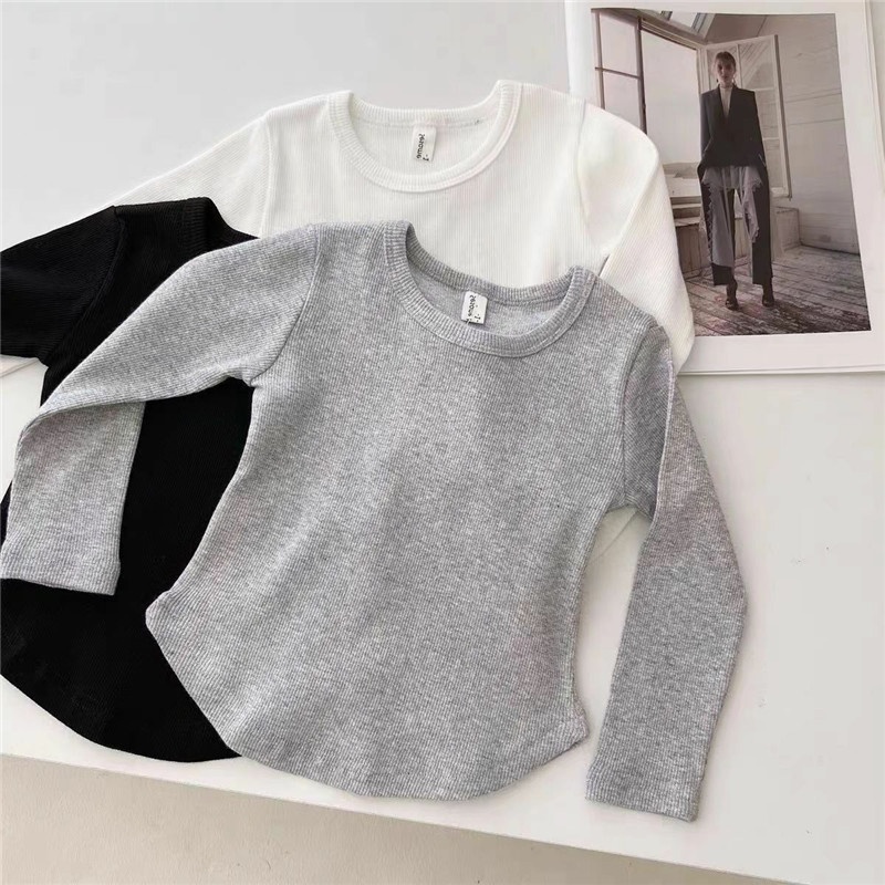 Spring And Autumn Girls'Bottoming Shirts For Babies,Fashionable Children's Personality,Korean Version,Irregular Solid Color T-shirt Tops