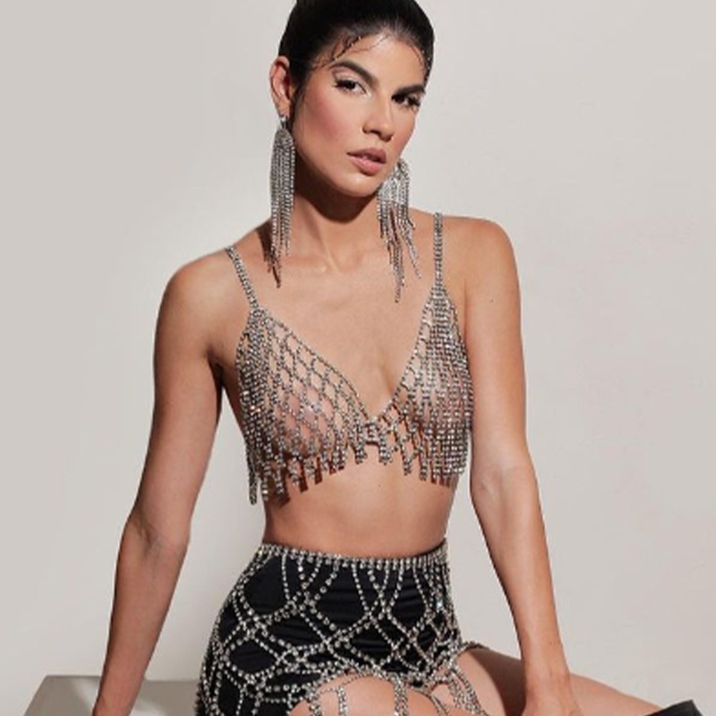 Sexy And Exaggerated Rhinestone Chest Chain For Beach Swimsuits,Decorated With Diamonds,Shining Nightclub Bikini Body Chain For Women