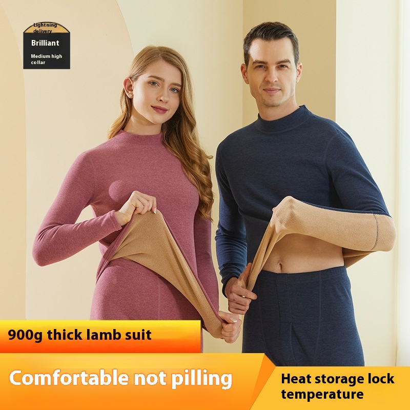 Camel Hair Thermal Underwear Men's Suit Mid-collar Large Size Plus Velvet Thickened Autumn Clothes And Autumn Pants Can Be Worn As Outerwear Thermal Underwear Women's