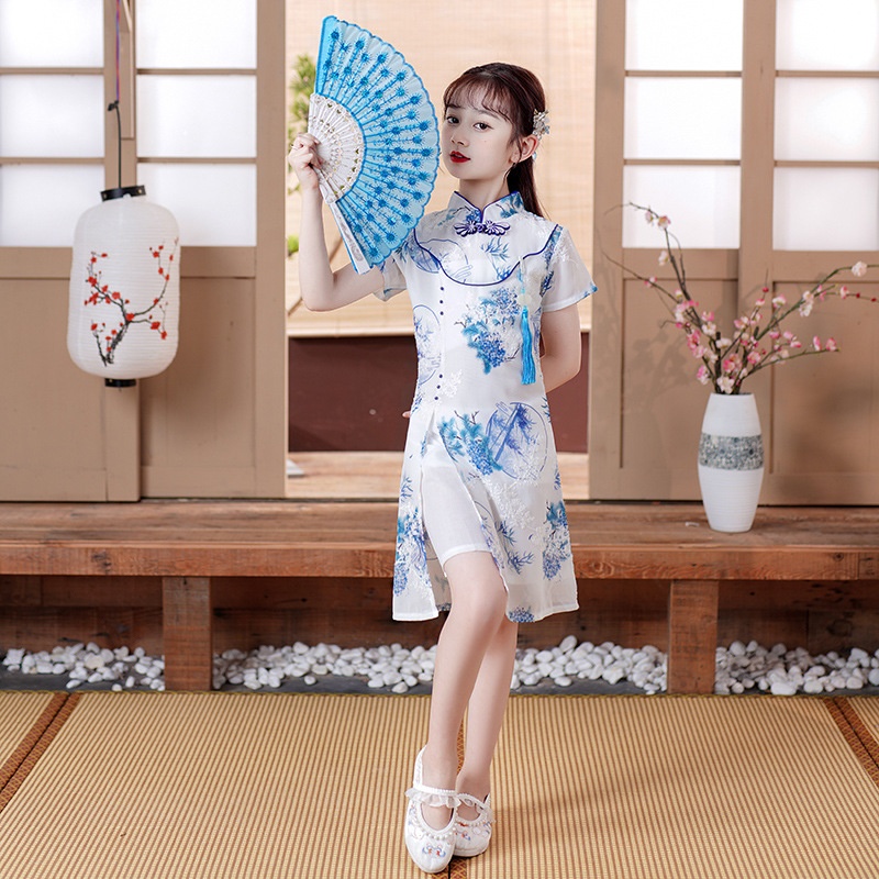 Girls Modified Cheongsam Summer Little Girl Western Style Princess Dress Spring And Summer Republic Of China Style Children's Dress