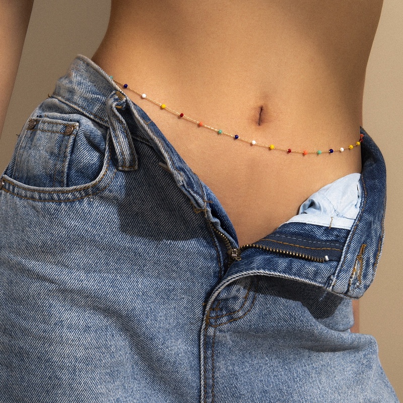 Creative Colorful Rice Bead Tassel Single Layer Waist Chain Sweet Cool Geometric Star Chain Body Chain European And American Jewelry
