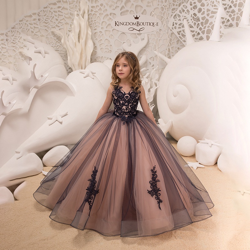 Girls Princess Dress European And American Lace Flower Girl Dress Birthday Catwalk Floor-length Fluffy Skirt Children's Piano Performance Costume