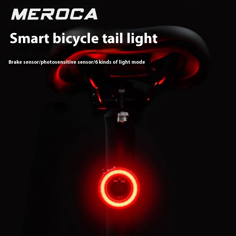Bicycle Taillight Brake Smart Sensor Light Mountain Road Night Riding High Brightness Charging Safety Warning Light Cycling Equipment