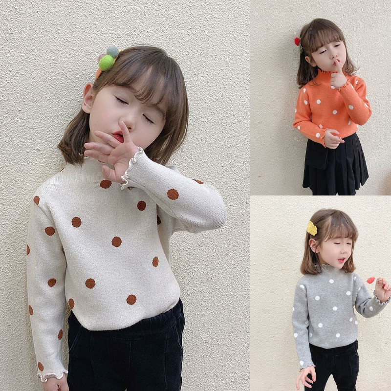 Spring And Autumn Girls'Bottoming Shirt Baby Fashion Children's Personalityy Korean Edition Wood Ear Edge Polka Dot German Velvet T-shirt Top