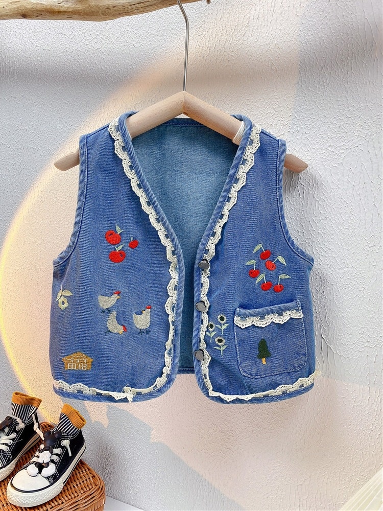 [Get Goods]Girls Vest Vest Outer Wear Spring And Summer Clothes Small Children Baby Denim Top Jacket Retroy Children