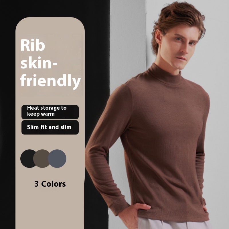 Mid Collar Men's Father's Thermal Underwear Plus Velvet Thick Warm Tops Winter Cold And Windproof Autumn Clothes Bottoming Shirt