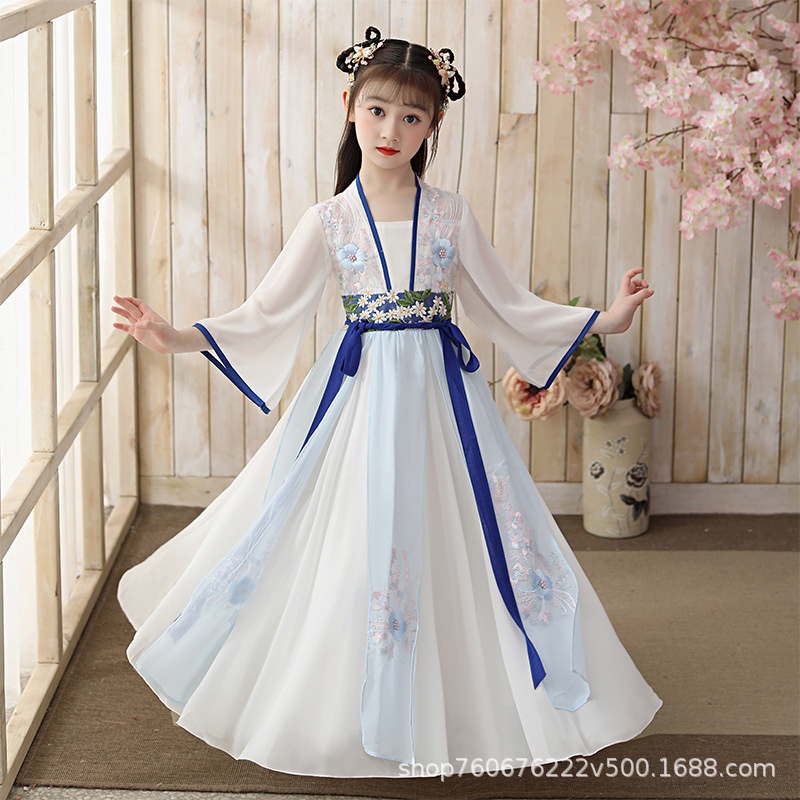 Girls Chinese Style Children's Hanfu Super Fairy Skirt Little Girl Fairy Ancient Style Children's Clothing Skirt Spring And Summer Short-sleeved Dress