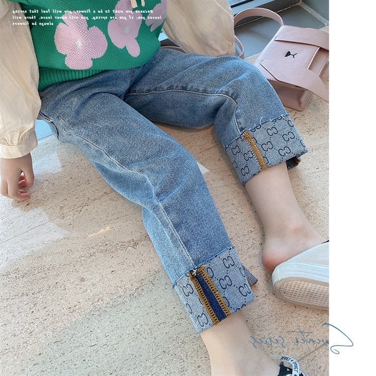 Children's Clothing Girls Spring Clothing Jeans Pants Children's Spring And Autumn Style Outer Wear Stylish Korean Version Baby Trousers