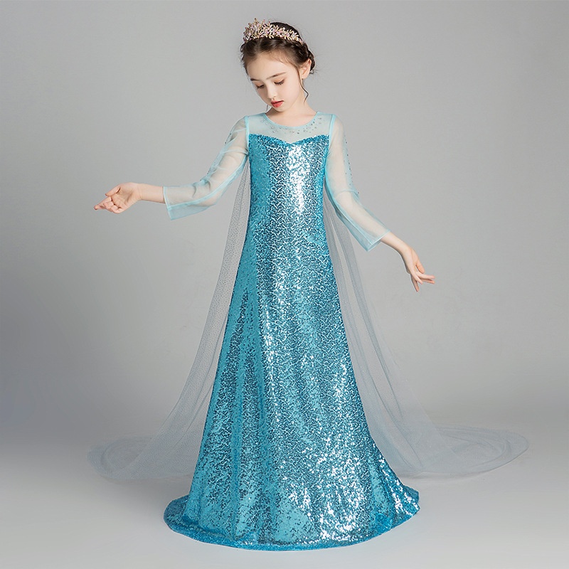 Queen Elsa Princess Dress Children's Evening Dress Frozen Princess Dress Halloween Costume Girl Long Tail