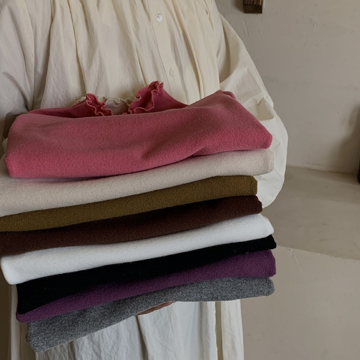 Children's Bottoming Shirt Laibaobao Spring Korean Children's Clothing Soft And Comfortable Solid Color Lace Collar Girls'Top