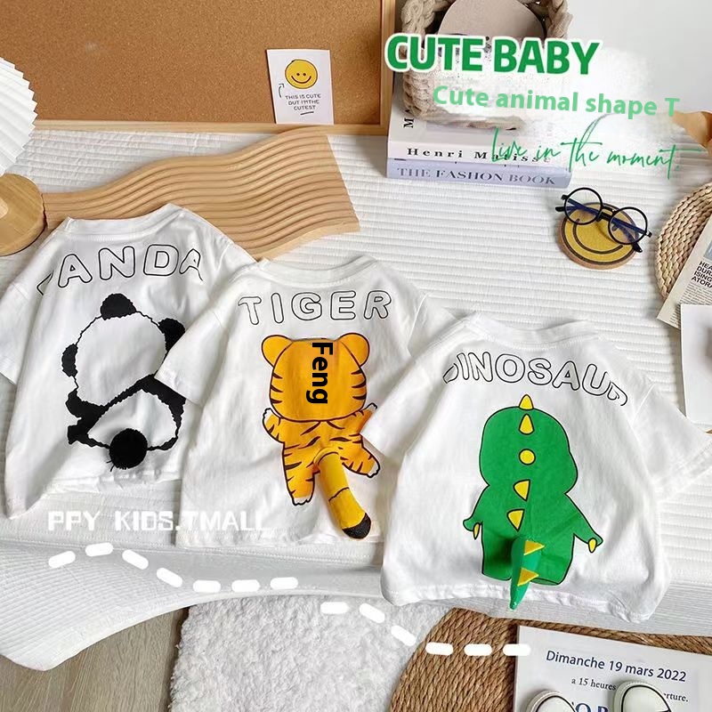 Summer Boys And Girls Short-sleeved T-shirts For Babies,Fashionable Children's Personality,Korean Style,Three-dimensional Cartoon,Fashionable Internet Celebrity Tops