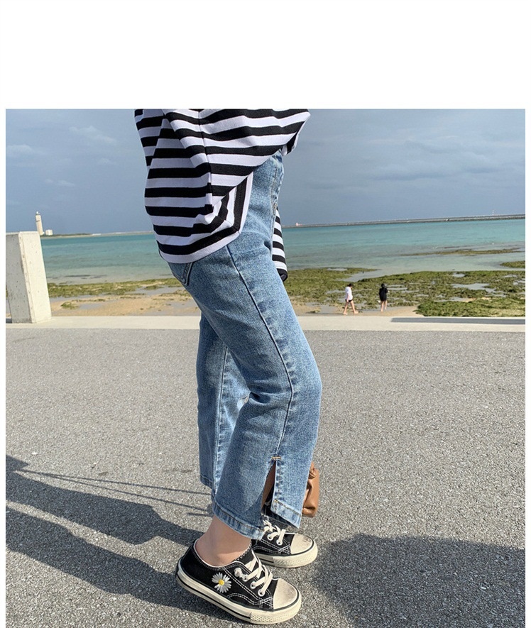 Spring Style Comfortable Solid Color Casual Pants For Small And Medium Children Children's Personalized Side Slit Jeans